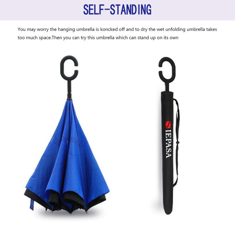 SIEPASA Spar. Saa Double Layer Inverted Umbrella with C-Shaped Handle, Anti-UV Waterproof Windproof Straight Umbrella for Car Rain Outdoor Use - Image 3